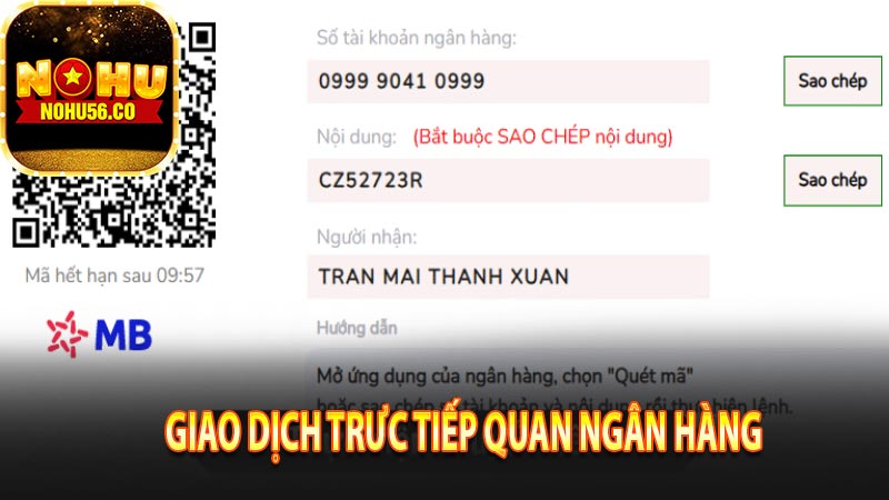 Nạp tiền bằng dịch vụ Internet banking